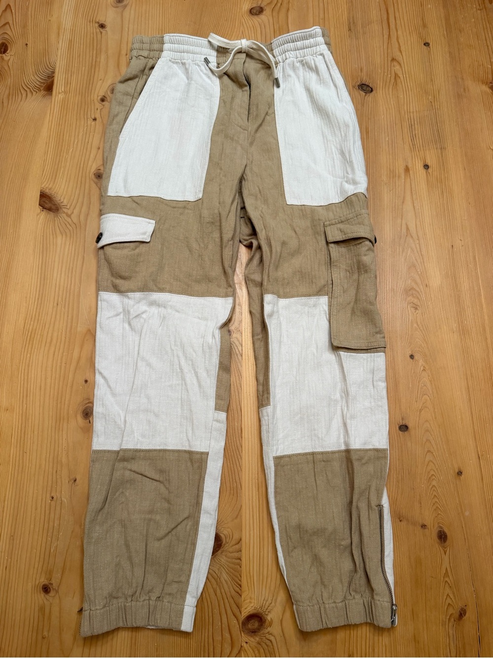 J. Crew Color Block Khaki and White Patchwork Cargo Pants
